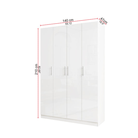 Wardrobe 4 Door Color: Glossy White Model:WD4D-OFW