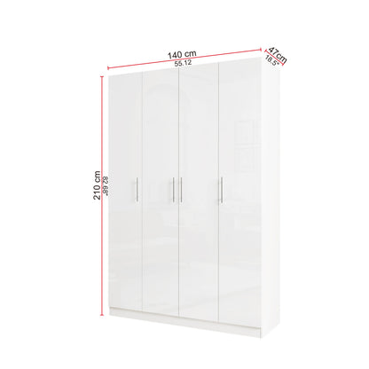 Wardrobe 4 Door Color: Glossy White Model:WD4D-OFW