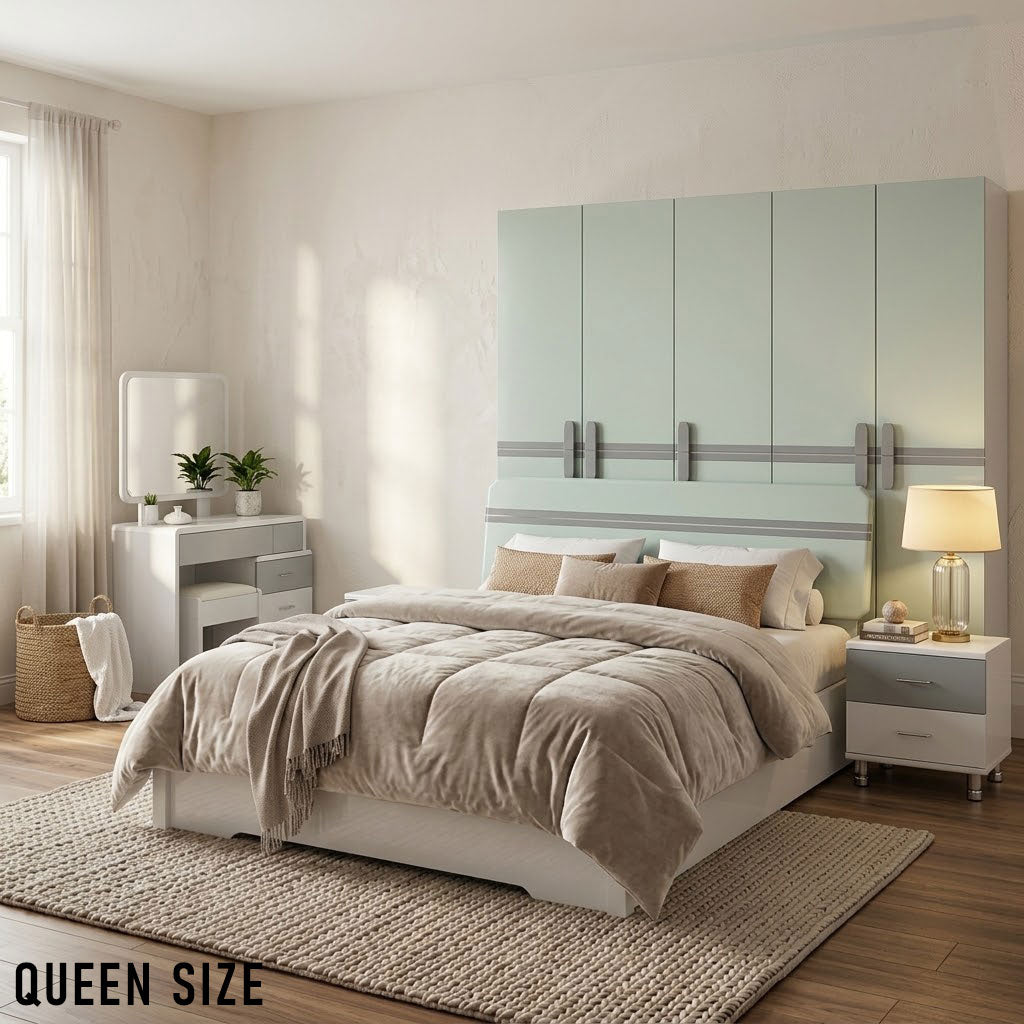 Queen Size Bedroom Set with Storage Bed & Open Door Wardrobe Model: P029