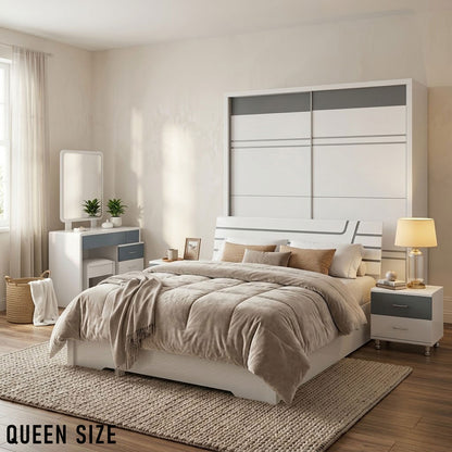 Queen Size Bedroom Set with Storage Bed & Sliding Door Wardrobe Model: P025