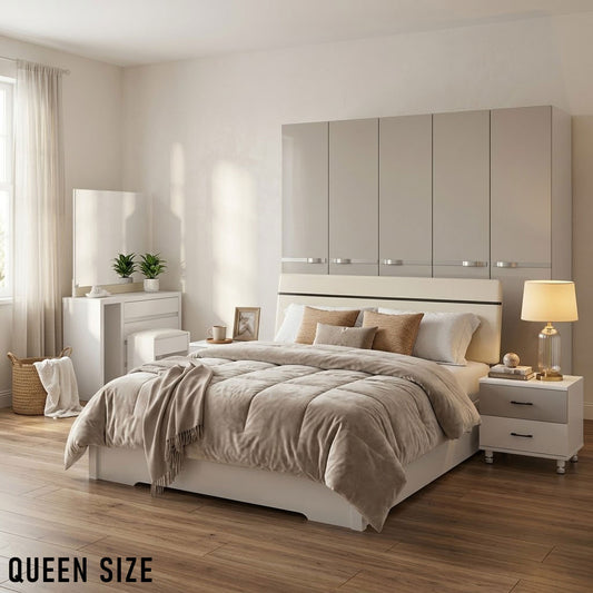 Queen Size Bedroom Set with Storage Bed & Open Door Wardrobe Model: P051