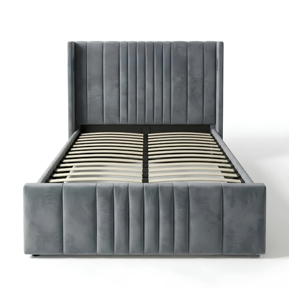 Queen Size Cushion Bed with Storage and Charging Station Velvet Fabric Model: 4465-1G