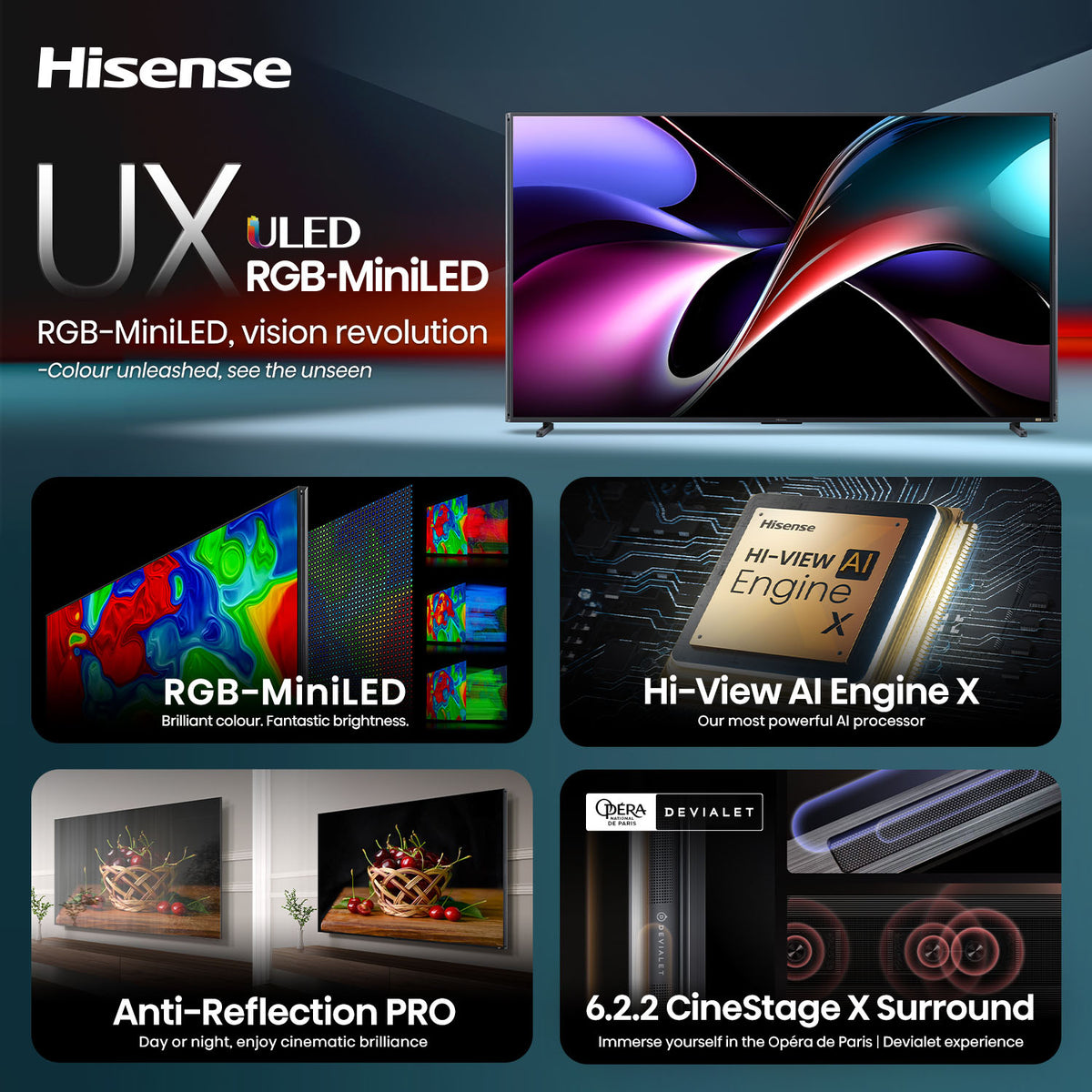 Hisense 100″ UX RGB-MiniLED 4K VIDAA Smart TV - 100UX