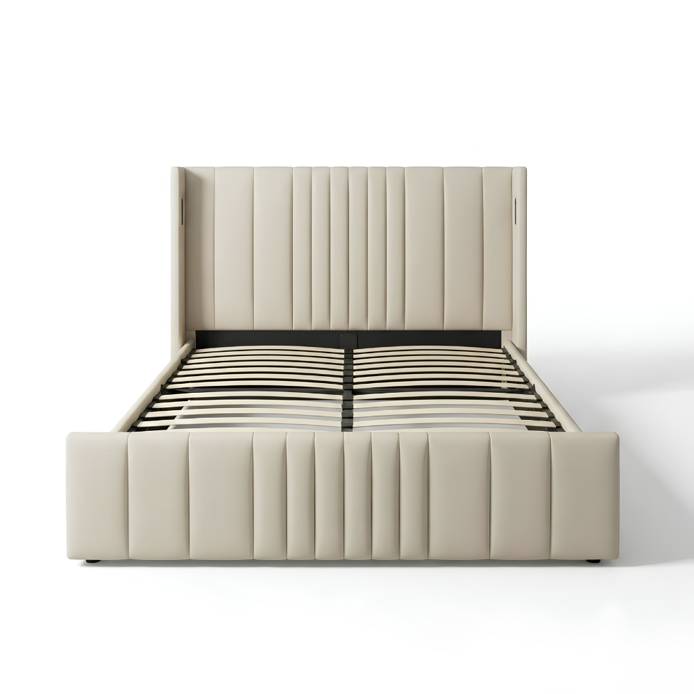 Queen Size Cushion Bed with Storage and Charging Station Leather Model: 4465-1G