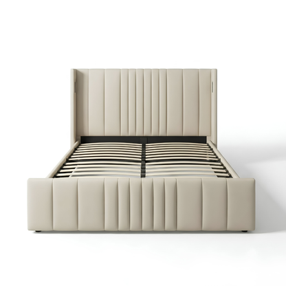 Queen Size Cushion Bed with Storage and Charging Station Leather Model: 4465-1G