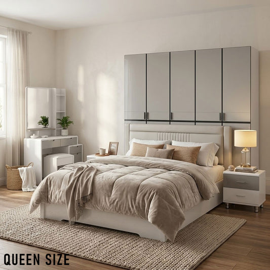 Queen Size Bedroom Set with Storage Bed & Open Door Wardrobe Model: P053