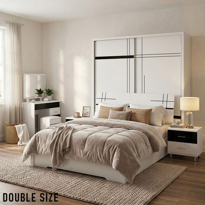 Double Size Bedroom Set with Storage Bed & Sliding Door Wardrobe Model: P002