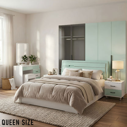 Queen Size Bedroom Set with Storage Bed & Open Door Wardrobe