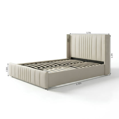 Queen Size Cushion Bed with Storage and Charging Station Leather Model: 4465-1G