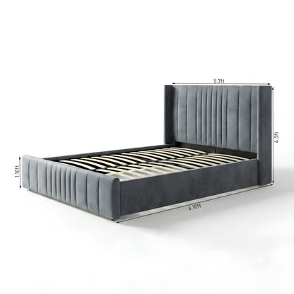 Queen Size Cushion Bed with Storage and Charging Station Velvet Fabric Model: 4465-1G